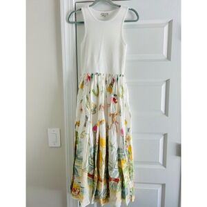 Moon River Mixed Media Maxi Dress White Knit Bodice Watercolor Print Skirt sz S